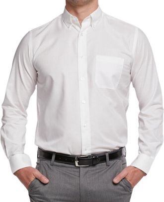 Double TWO Mens Oxford Shirt Long Sleeve Classic Fit Button Down Collar Shirt - King Size, White, 19 Collar