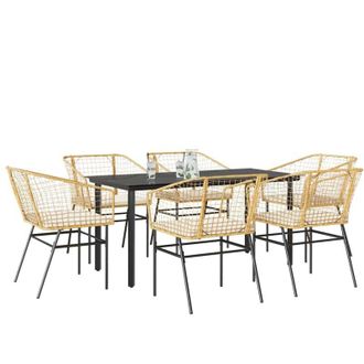 vidaXL Vidaxl - Juego De Comedor De Jard&iacute;n 7 Pzas Con Cojines Rat&aacute;n Pe Marr&oacute;n