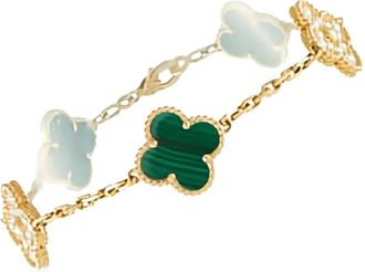 Van Cleef & Arpels 18kt geelgouden pre-owned Alhambra armband met diamant en malachiet