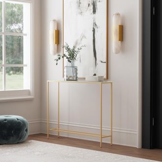 SEI Darrin Narrow Mini Console Table With Mirrored Top Gold