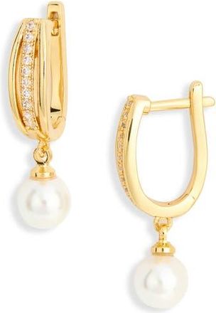 Nordstrom Rack Demi-Fine Cubic Zirconia & Faux Pearl Drop Earrings in White- Clear- Gold at Nordstrom Rack