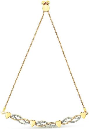 House of Brilliance 14K Yellow Gold Plated.925 Sterling Silver 1/10 Cttw Diamond Wave and Hearts Bolo Bracelet