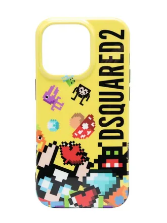 Dsquared2 pixelated-print iPhone 14 case - Geel