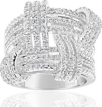 Suzy Levian Sterling Silver Cubic Zirconia Weaving Wide Band Ring