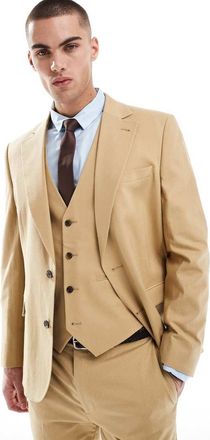 Asos Giacca da abito slim in misto lino beige-Neutro