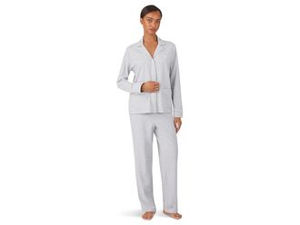 Lauren Ralph Lauren Jaquard Lounge Long Sleeve Notch Collar Long Pant Pajama Set Womens Pajama Sets Grey : XL (US 16-18), Cotton