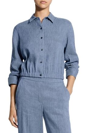 Theory Scrunch Sleeve Chambray Crop Button-Up Top in Light Denim - Rr4 at Nordstrom, Size X-Large