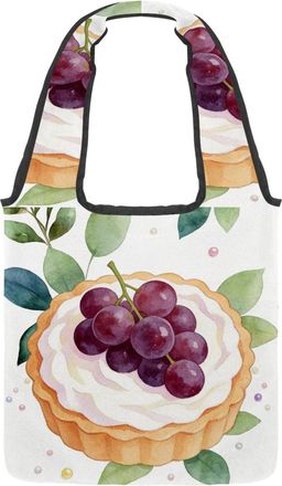 Generic Grape Vine Cream Tart Reversible Canvas Shoulder Tote - Double-Sided Print, 12oz Cotton, 27cm Drop, Fold-Flat Bag for Travel, Shopping, Street Outings