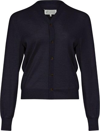 Maison Margiela Navy Blue Wool V-necked Cardigan