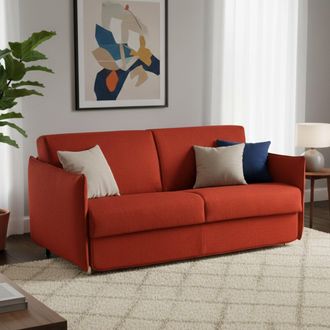Dmora Sof&aacute; Cama 3 Plazas Cecina, Desenfundable, Con Almacenamiento, Hecho En Italia, Lavable, 200x95 Cm Naranja