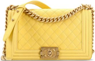 Chanel Boy Flap Bag Quilted Calfskin Old Medium shoulder bag - Geel