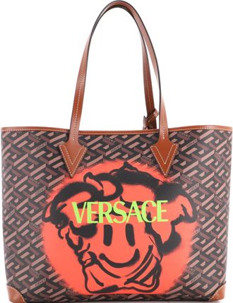 Versace Shopping Tote Printed La Greca Signature Coated Canvas Medium