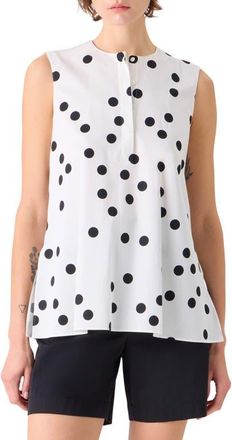 Akris Polka Dot Sleeveless Cotton Poplin Top in Cream-Black at Nordstrom, Size 12
