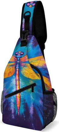 Generic Dragonfly Tie-Dye Unisex Shoulder Bags Casual Crossbody Chest Bag Sling Backpack for Hiking Cycling Travel
