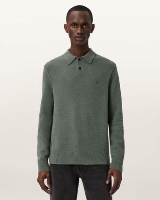 AllSaints Main: 45% Viscose, 31% Wool, 21% Polyamide, 3% Elastane Statten Long Sleeve Ramskull Polo, Size: XXL