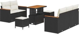 vidaXL Garden Sofa Set with Cushion 8 pcs Black Poly rattan Vidaxl