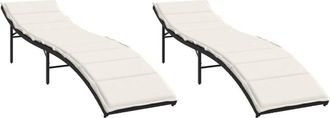 vidaXL Tumbonas Con Cojines 2 Unidades Rat&aacute;n Sint&eacute;tico Negro Vidaxl