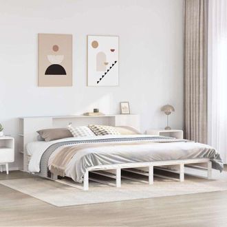 vidaXL Vidaxl - Cama Con Estanter&iacute;a Sin Colch&oacute;n Madera Maciza Blanca 200x200 Cm