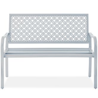 Best Choice Products Indoor Outdoor Steel Garden Bench w/ Geometric Backrest, Foot Levelers