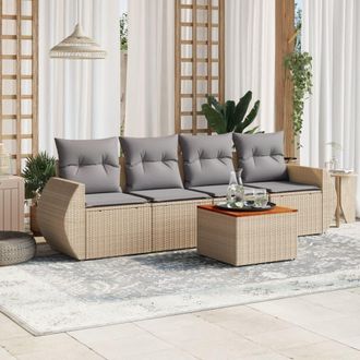 vidaXL Juego De Sof&aacute;s Jard&iacute;n Con Cojines 5 Pzas Rat&aacute;n Sint&eacute;tico Beige Vidaxl