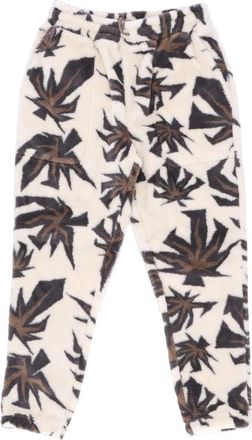 HUF Bear Jacquard Sherpa Broek met Plantenmotief - Heren - Sweatpants - Beige - L - Polyester - Broeken