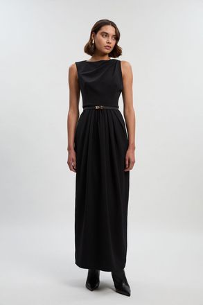 Karen Millen Womens Tailored Drape Maxi Dress - Black - Size 16 UK