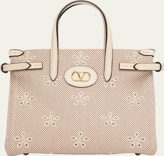 Valentino Garavani Small Eyelet-Embroidered Canvas Tote Bag