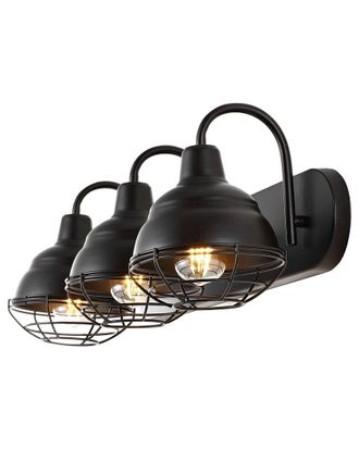 Jonathan Y Designs Jonathan Y Levi 24In 3-Bulb Industrial Farmhouse Iron Bronze Led Vanity Light