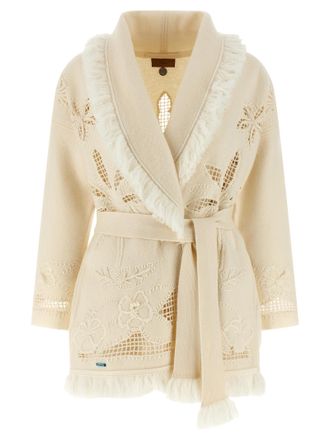 Alanui White Virgin Wool Womens Cardigan