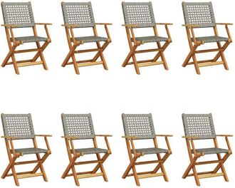 vidaXL Vidaxl - Sillas De Jard&iacute;n Plegables 8 Uds Madera Maciza Y Rat&aacute;n Pe Gris