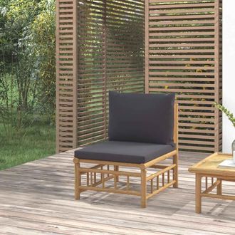 vidaXL Sof&aacute; Central De Jard&iacute;n Bamb&uacute; Con Cojines Gris Oscuro Vidaxl