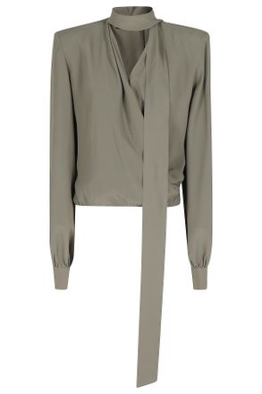 Federica Tosi Military Green Crossed Scarf-Neck Acetate-Blend Blouse