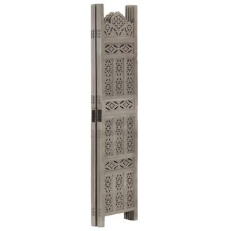 Berkfield Home Hand carved 4-Panel Room Divider Grey 160x165 cm Solid Mango Wood