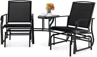 Costway 3PCS Rocking Chair & Table Set Garden Bistro Set Glider Rocker W/ Umbrella Hole