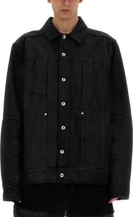 Rick Owens Black Solid Shirt Collar Jacket