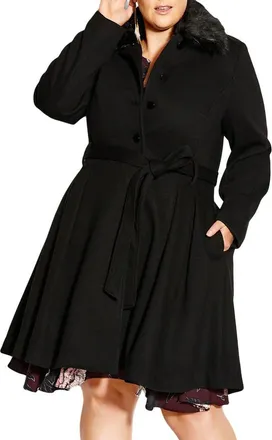 City Chic Rosemary Faux Fur Collar Coat in Black at Nordstrom, Size Xxs