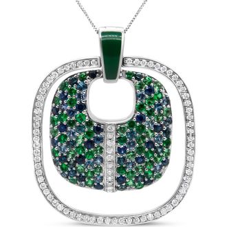 House of Brilliance Silver Pendant Diamond Sapphire Tsavorite Pendant Necklace in White at Nordstrom