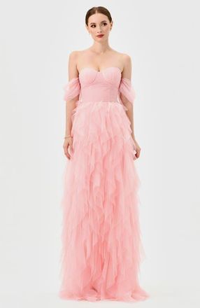 Bariano Lili Off Shoulder Ruffle Gown in Pink at Nordstrom, Size 10
