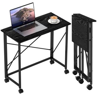 HOMCOM Folding Desk on Wheels - Writing Table for Home Office - Black | TJ Hughes