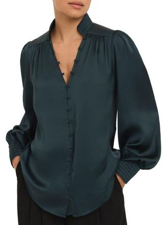 Mint Velvet Satin Long Sleeve Blouse in Green at Nordstrom, Size Medium