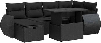 vidaXL Set De Sof&aacute;s De Jard&iacute;n 7 Pzas Con Cojines Rat&aacute;n Sint&eacute;tico Negro Vidaxl