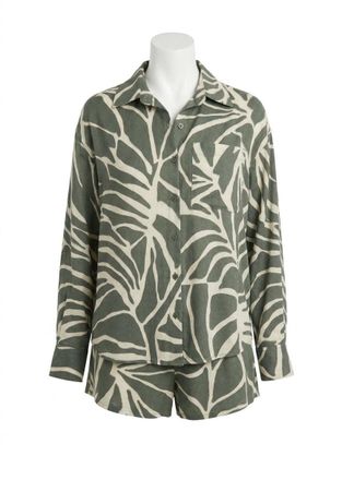 Z Supply Alfie Tova Palm Button Up Top In Tea Leaf