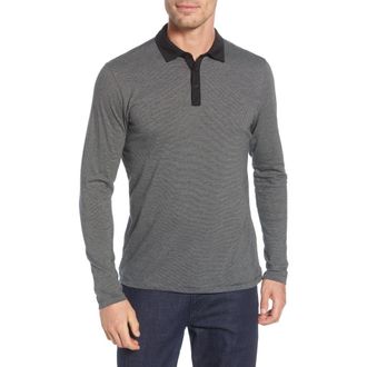 Robert Barakett Renwick Regular Fit Long Sleeve Polo in Black at Nordstrom, Size Xx-Large