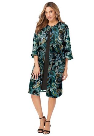 Jessica London 2-Piece Duster Jacket Dress in Frost Teal Paisley at Nordstrom, Size 16