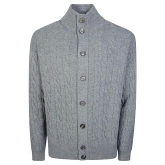 FILIPPO DE LAURENTIIS Bomber Treccia Collo in Piedi Bottoni - Knitwear - Hombre - Gris - 2XL