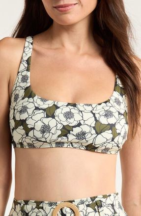 Hutch Conny Floral Bikini Top in Black Olive Fl Outline Poppies at Nordstrom, Size X-Large