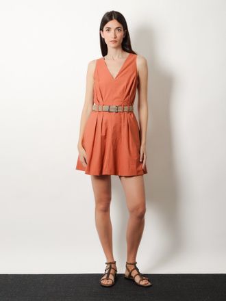 Brunello Cucinelli Womens Mini Dress With Belt Orange Cotton