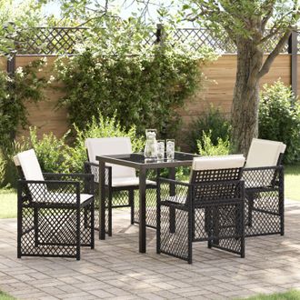 Berkfield Home 5 Piece Garden Dining Set with Cushions Black Poly Rattan