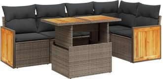 vidaXL Juego De Sof&aacute;s Jard&iacute;n Con Cojines 6 Pzas Rat&aacute;n Sint&eacute;tico Beige Vidaxl