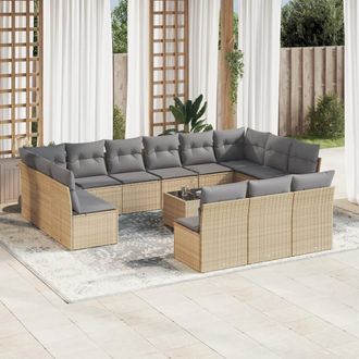 vidaXL Set Sof&aacute;s De Jard&iacute;n 14 Pzas Con Cojines Rat&aacute;n Sint&eacute;tico Beige Vidaxl
